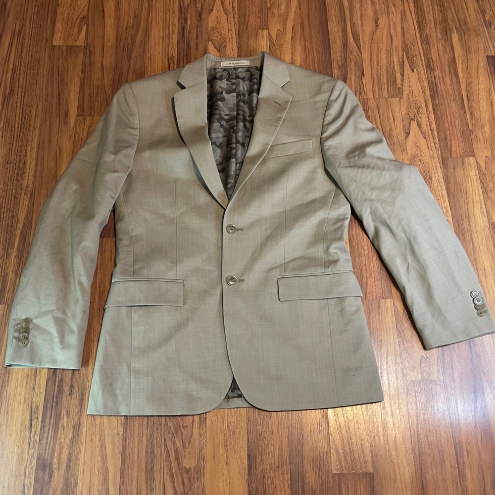 Joseph Abboud JOE Mens Slim Fit Blazer Tan Super 120s Wool Camo Sport Coat